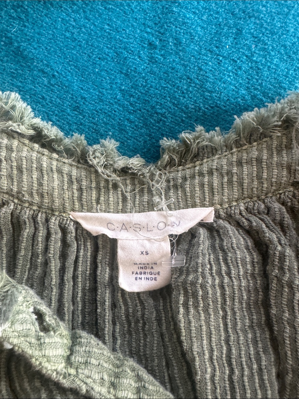 Caslon Olive Green Textured Frayed-Neck Top